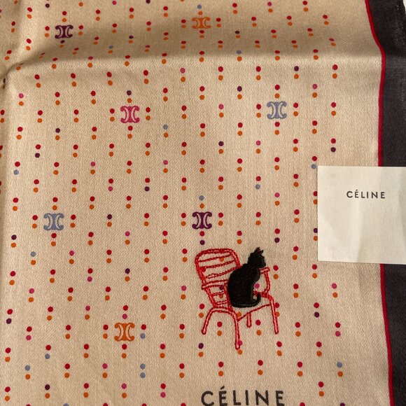 Celine Cotton Scarf – NWT – Cat & Chair Motif - Picture 4 of 9